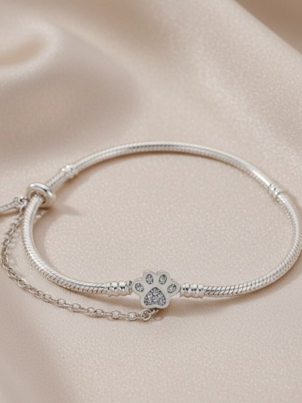 Silver Paw Print Bracelet